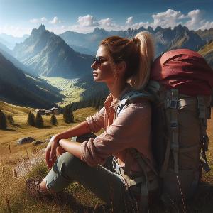 female backpacker in the mountains on a hot summer day-8